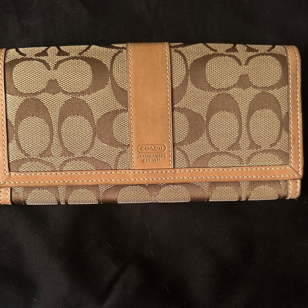 Coach Signature Canvas Wallet in Brown and Tan